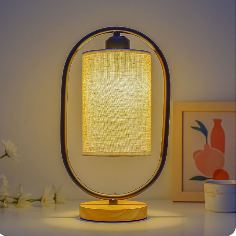 Heritage Oak LED Table Lamp with Vintage Finish and Shade