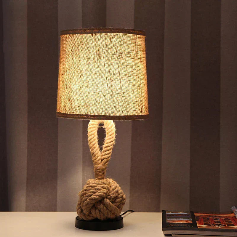 Jute Twine Desk Lamp Vintage Rope Table Light Home Office