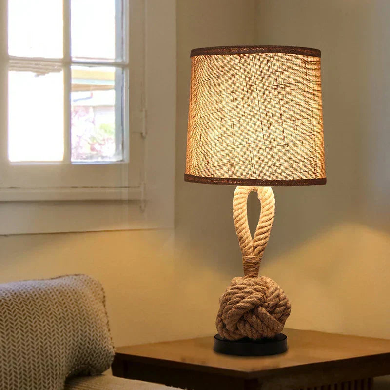 Jute Twine Desk Lamp Vintage Rope Table Light Home Office