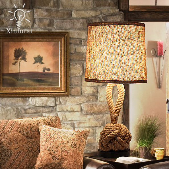 Jute Twine Desk Lamp Vintage Rope Table Light Home Office