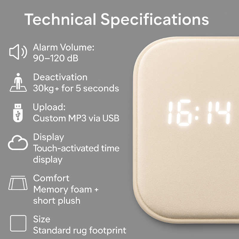 FloorPulse Carpet Alarm Clock — Pressure Sensor, Automatic Shutoff on Foot Contact