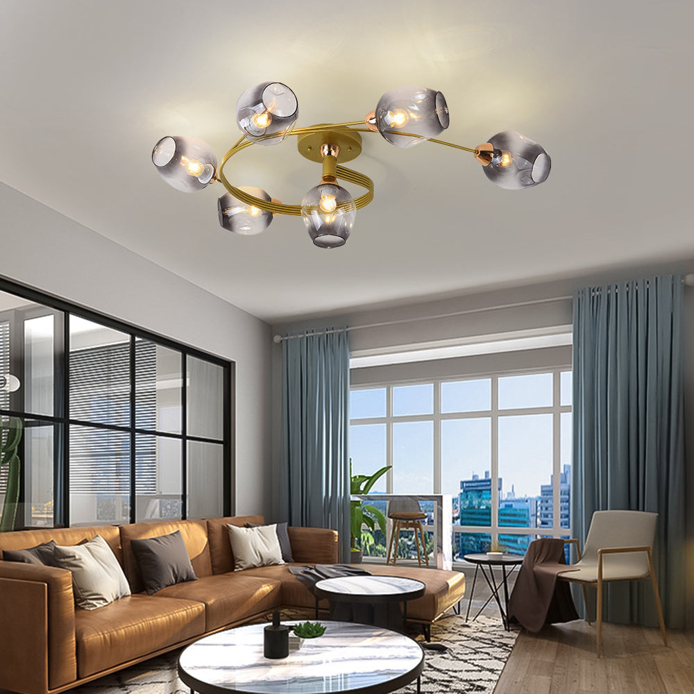 Valentina Flush Mount Ceiling Light, Glass, Black/Gold, Dining Room - Neutralighting