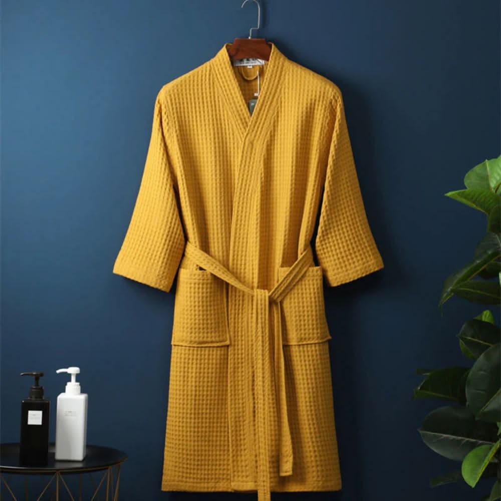 Halat de baie cu decolteu în V, din țesătură waffle CloudWeave — 100% bumbac, țesătură cu două straturi