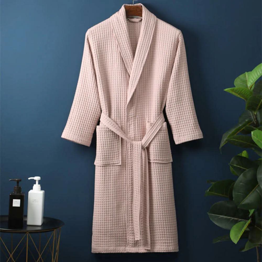 Halat de baie cu decolteu în V, din țesătură waffle CloudWeave — 100% bumbac, țesătură cu două straturi