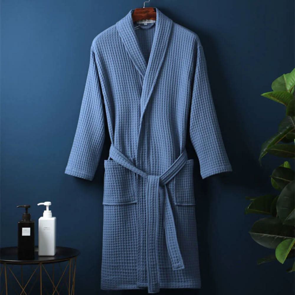 Halat de baie cu decolteu în V, din țesătură waffle CloudWeave — 100% bumbac, țesătură cu două straturi