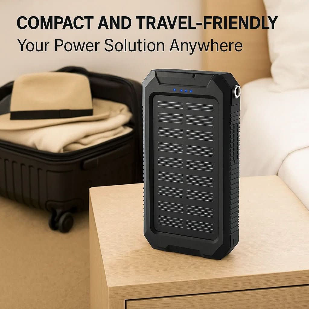 AeroVolt Waterproof Solar Power Bank — 10000mAh Capacity, Dual USB Ports