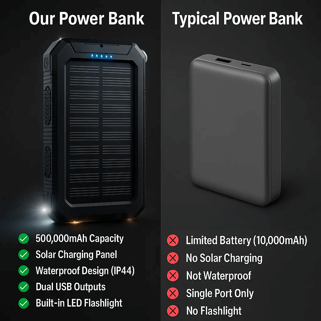 AeroVolt Waterproof Solar Power Bank — 10000mAh Capacity, Dual USB Ports