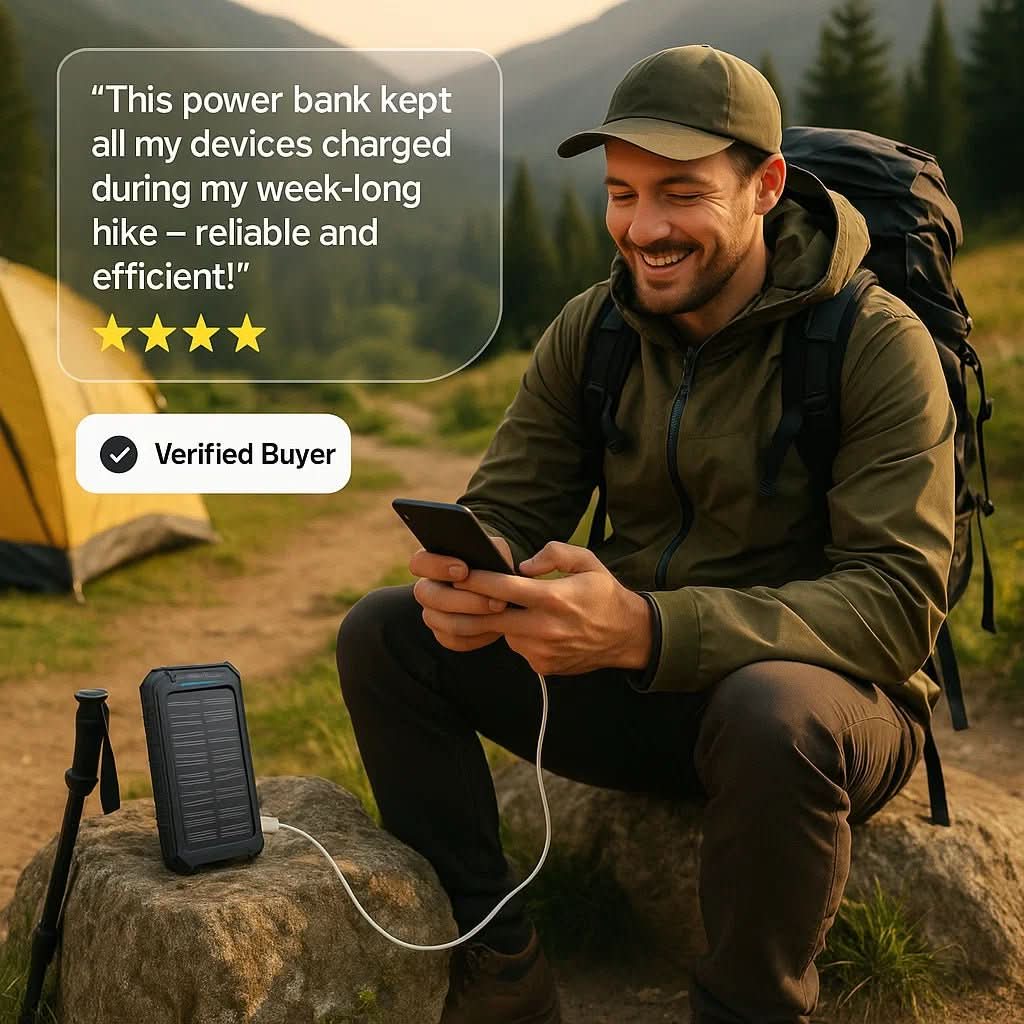 AeroVolt Waterproof Solar Power Bank — 10000mAh Capacity, Dual USB Ports