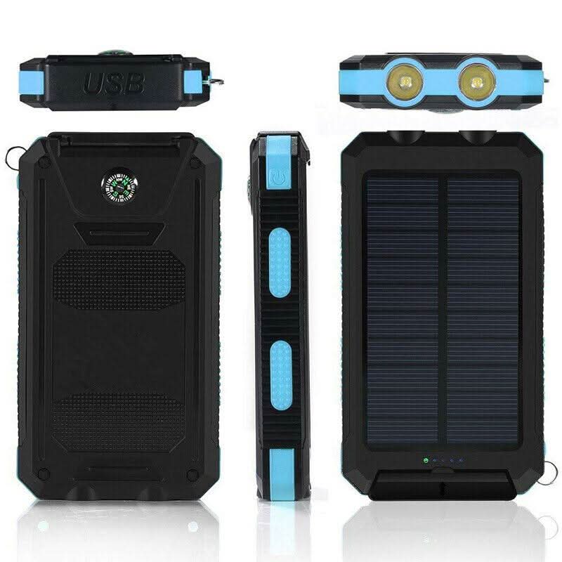 AeroVolt Waterproof Solar Power Bank — 10000mAh Capacity, Dual USB Ports