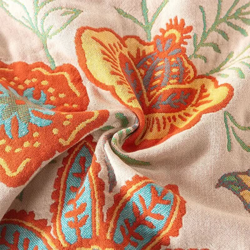 Plaid réversible en coton AeroWeave — Motif jacquard floral bohème