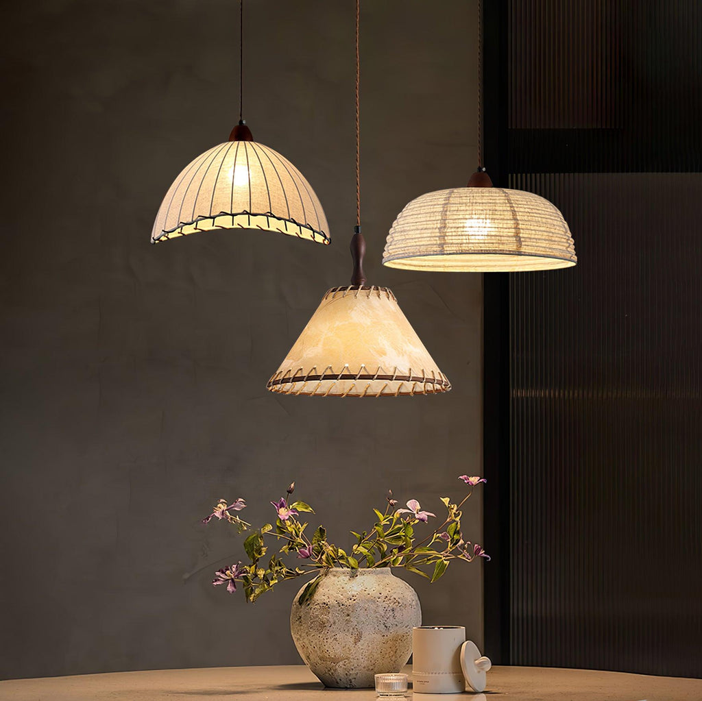 TerraWeave Wood and Fabric Pendant Light for Natural Elegance