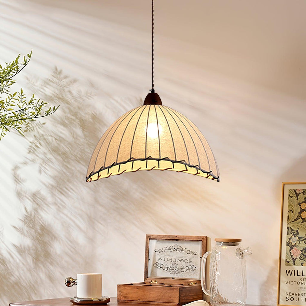 TerraWeave Wood and Fabric Pendant Light for Natural Elegance