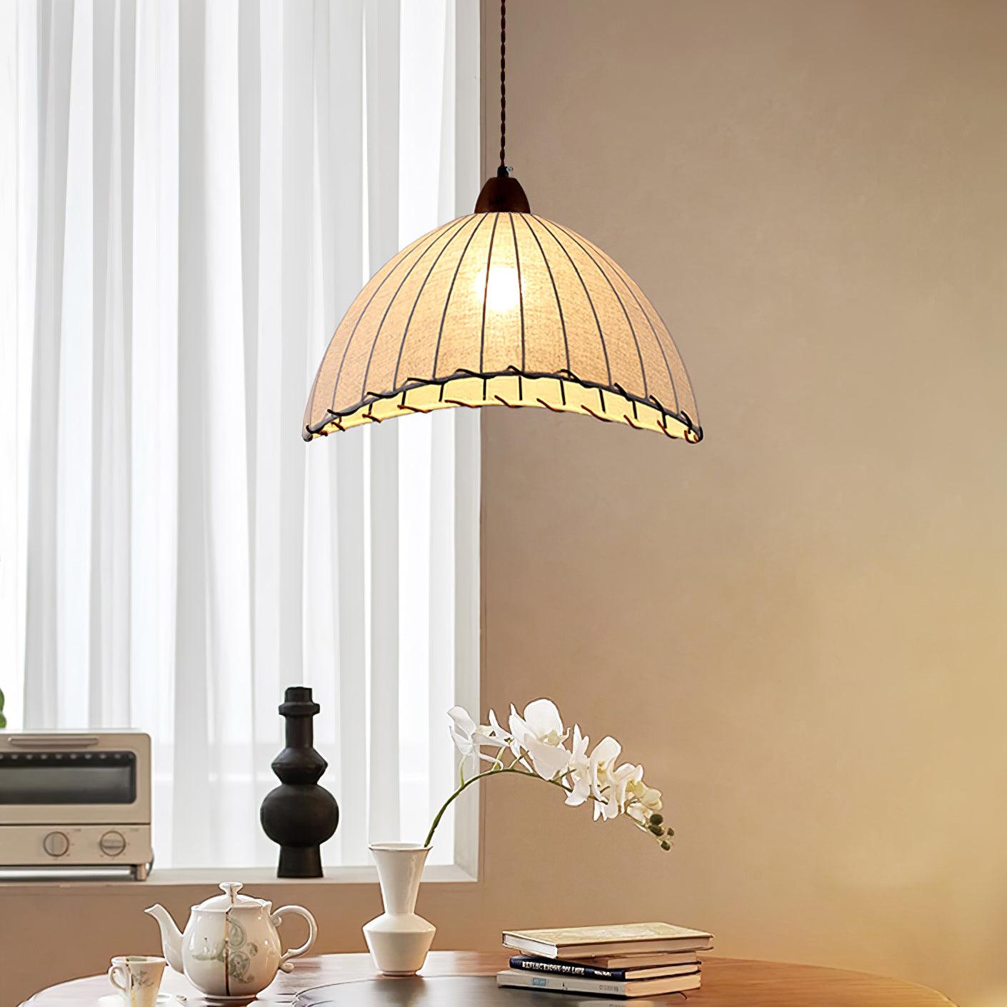 TerraWeave Wood and Fabric Pendant Light for Natural Elegance