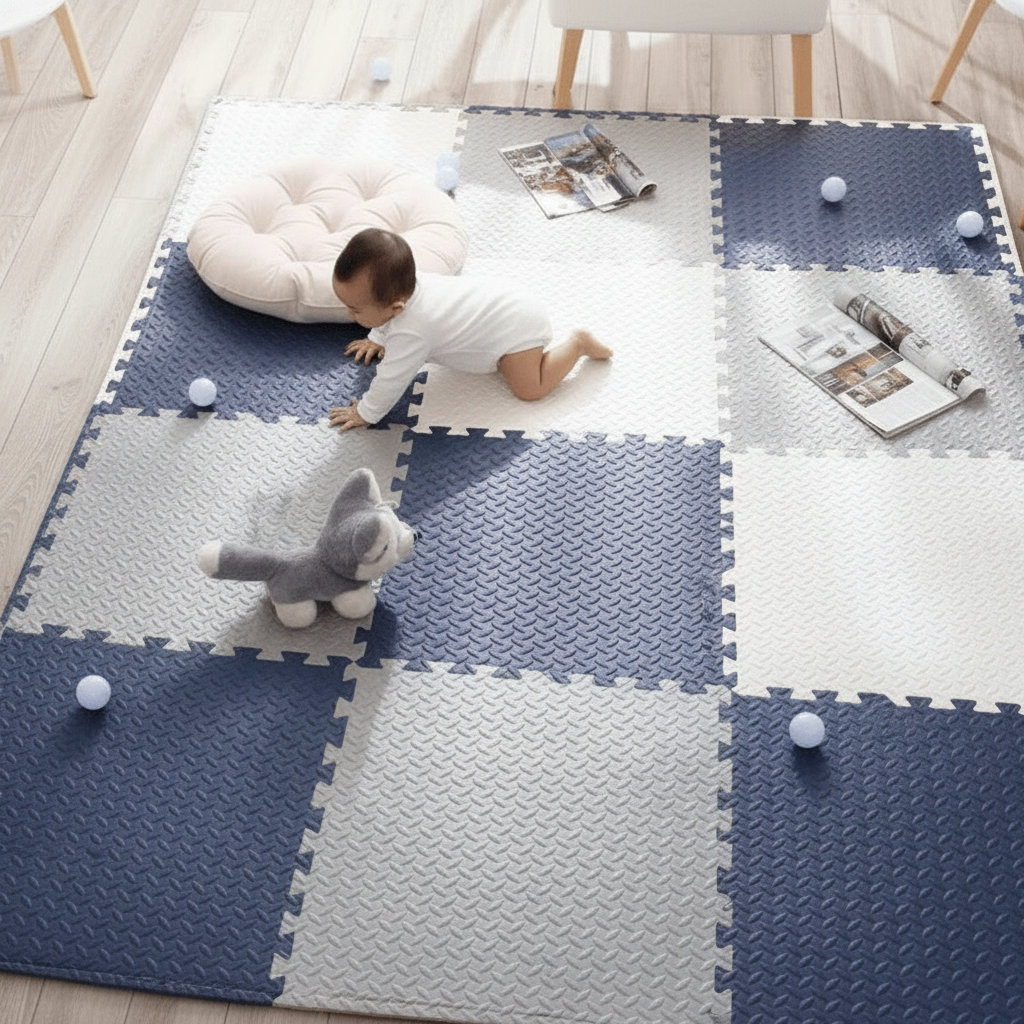 CuddleNest Baby-Spielmatte – 12 ineinandergreifende Teile, 2–3 cm dicke gepolsterte Bodenmatte