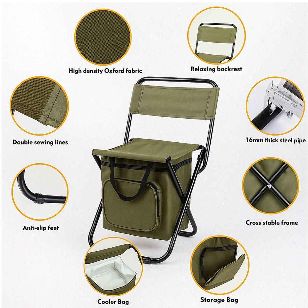 ChillCamp Portable Folding Chair — Backrest and Integrated Cool Bag