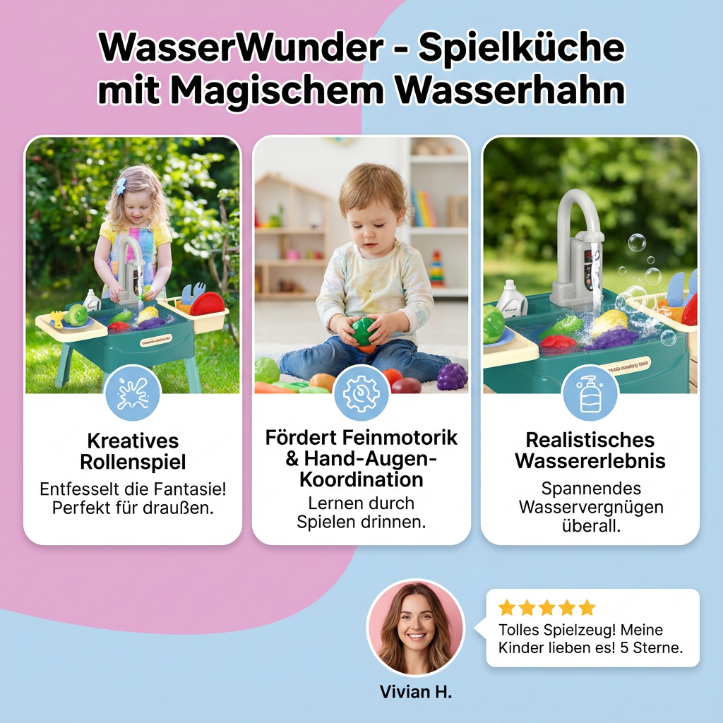 Play Kitchen Set with Magic Faucet and Interactive Features