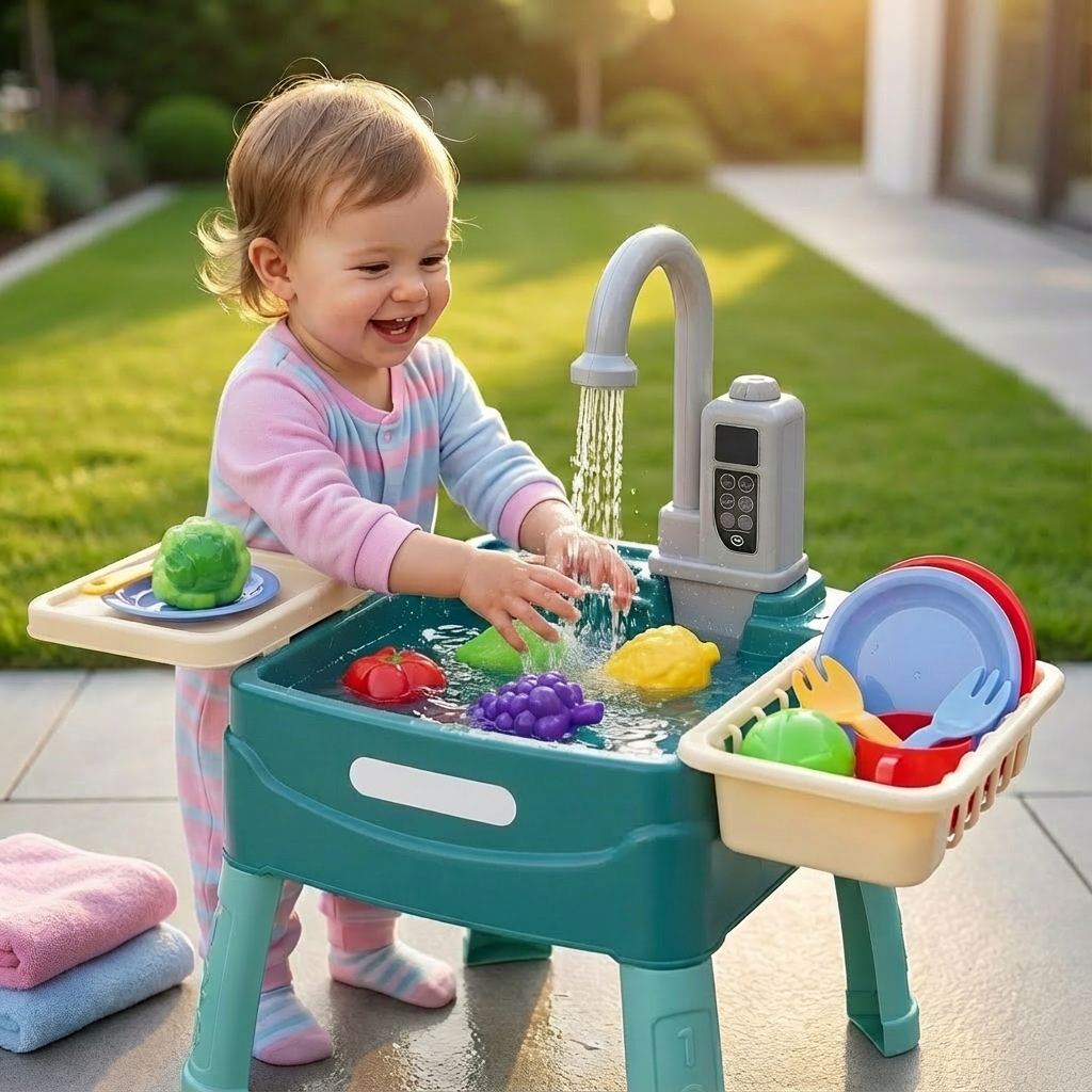 Play Kitchen Set with Magic Faucet and Interactive Features