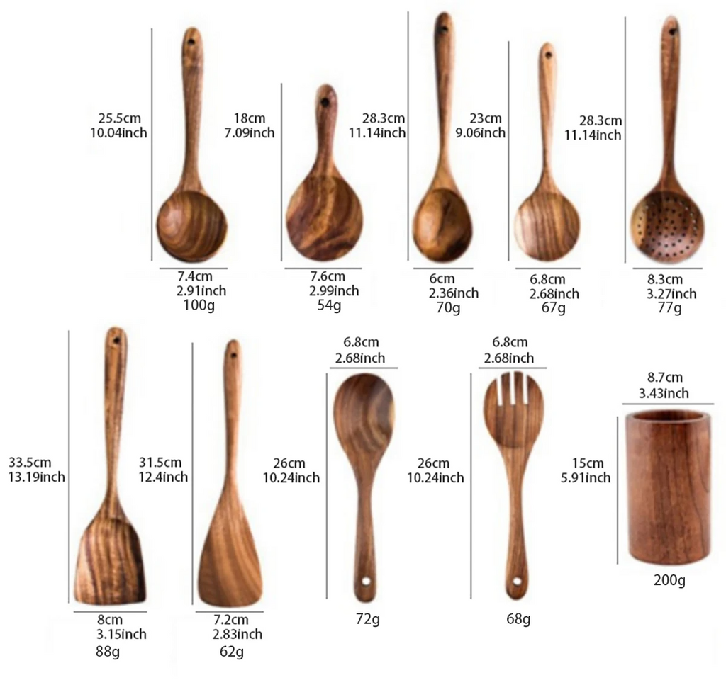 NaturPur Wooden Cooking Utensil Set — Storage Basket Included