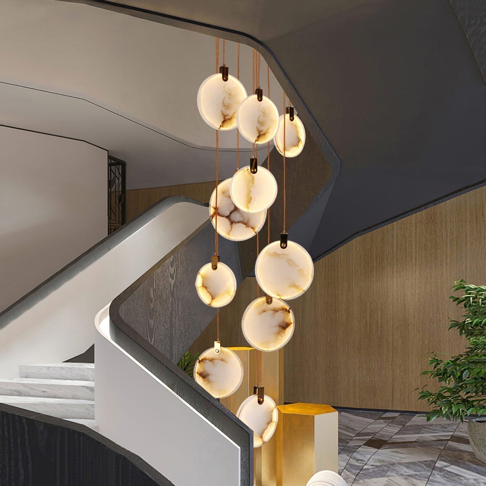 Aurea Marble Crystal Pendant Lights Modern LED Long
