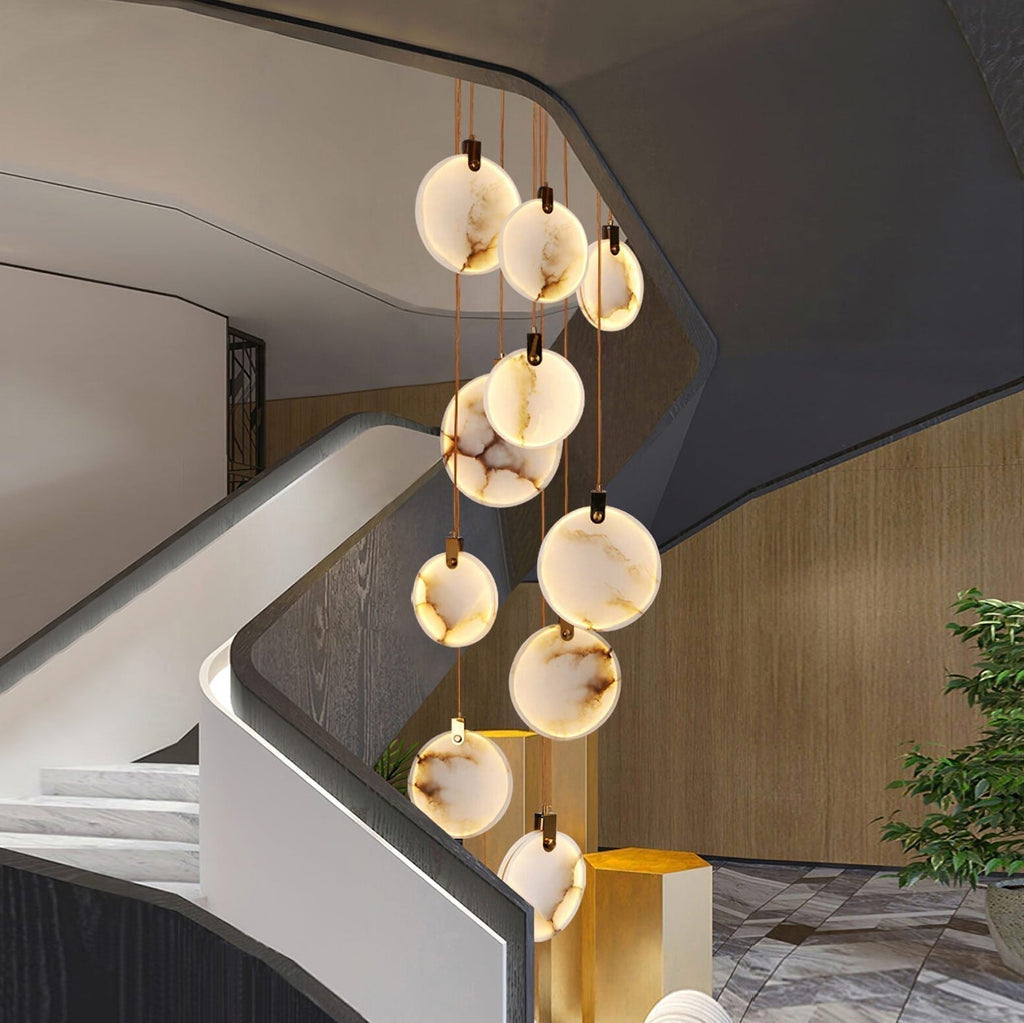 Modern Marble Crystal LED Long Pendant Lights for Living Rooms