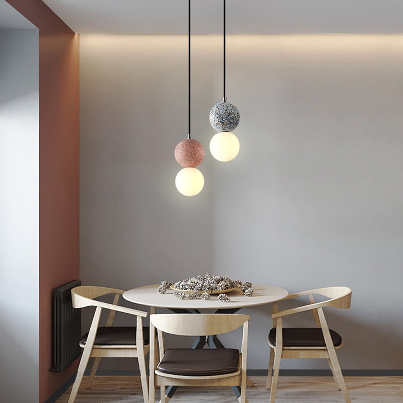 LuminaGlobe LED Globe Pendant Lights in Black and White Glass for Dining Table