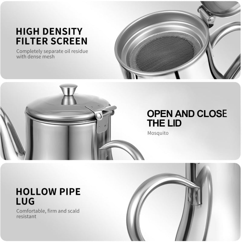 Stainless Steel Kitchen Oil Collection Pot — Heat-Resistant