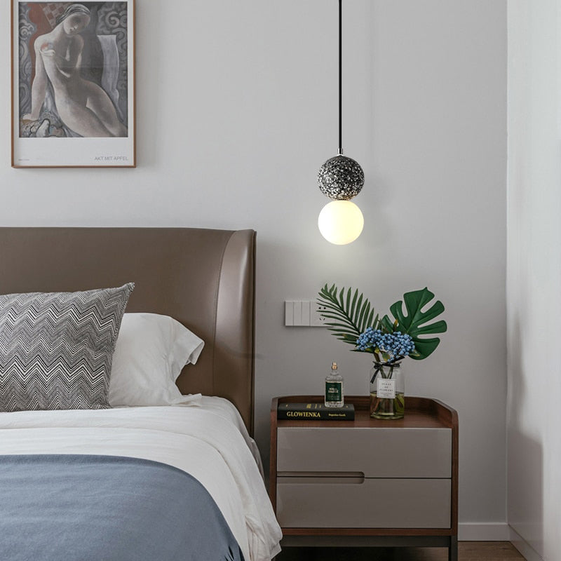 LuminaGlobe LED Globe Pendant Lights in Black and White Glass for Dining Table