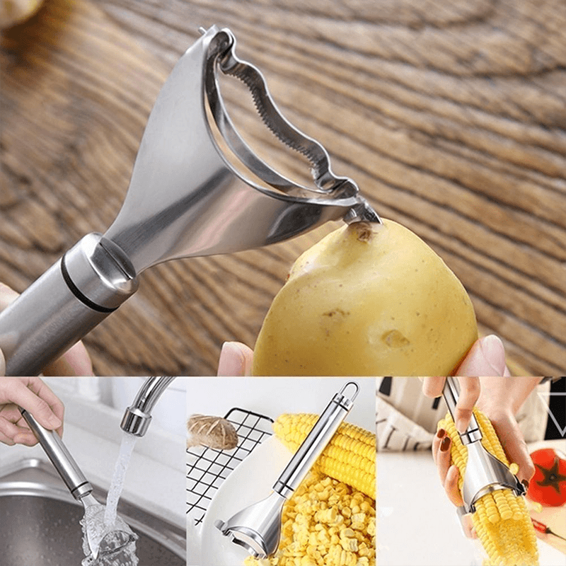 CornMaster Stainless Steel Corn Cob Peeler — Serrated Blade