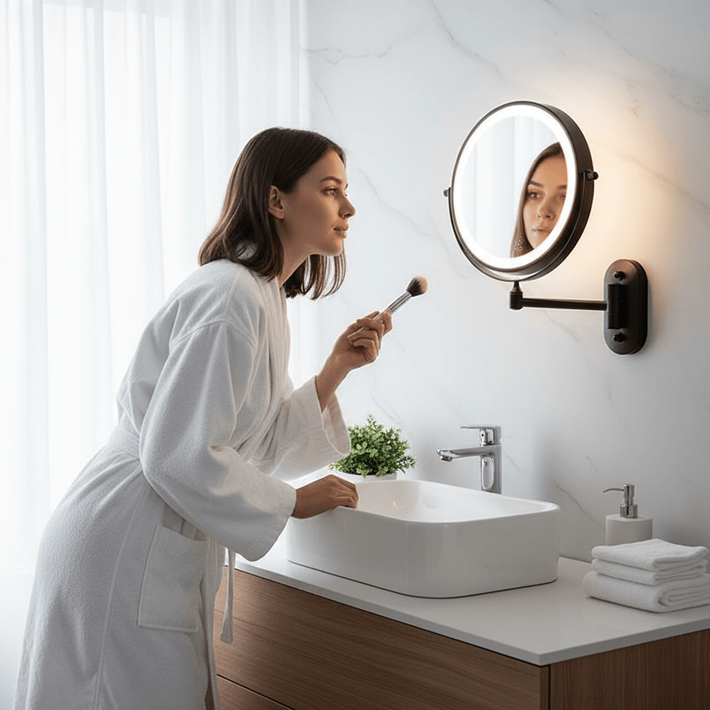 LumiView Cordless LED Magnifying Mirror — Adjustable Lighting, Rechargeable Battery