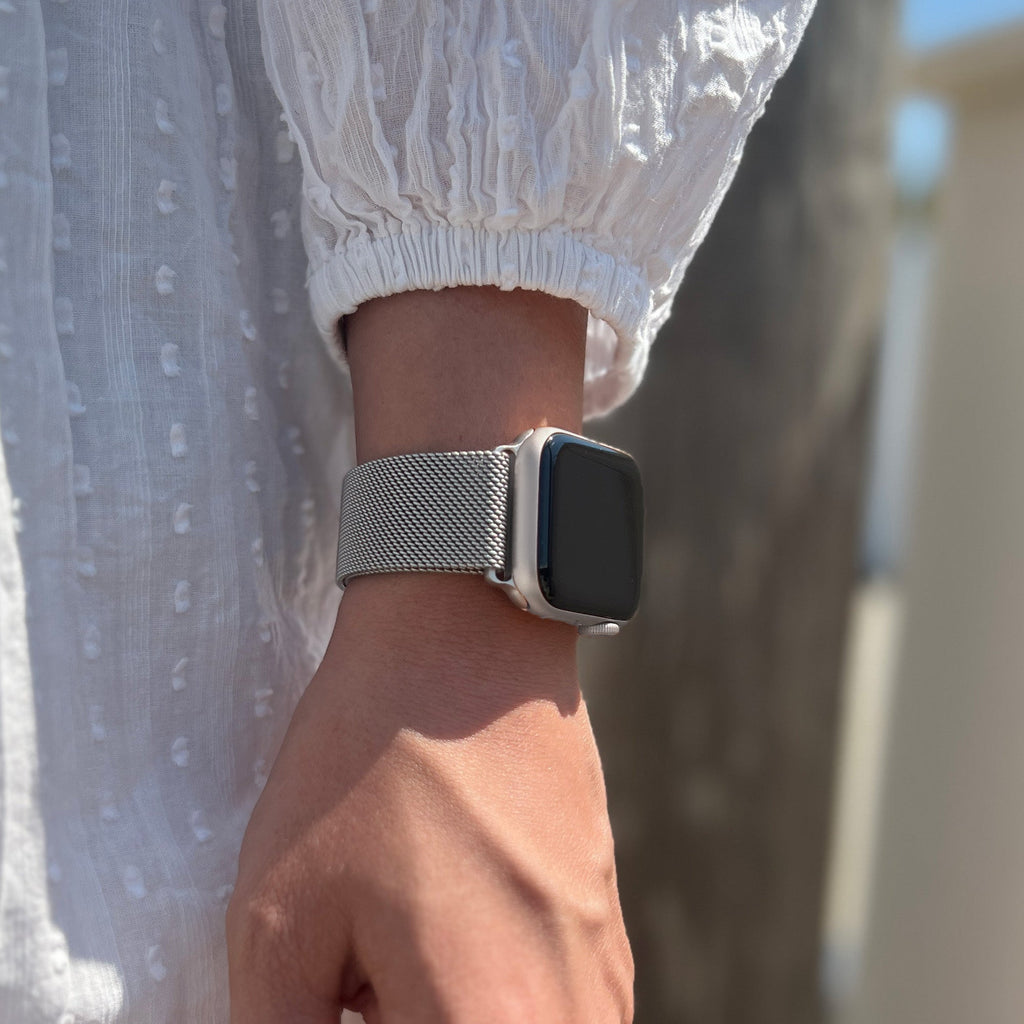 Apple Watch用プレミアムアクセサリー シルバーのミラネーゼバンド｜Ventumra