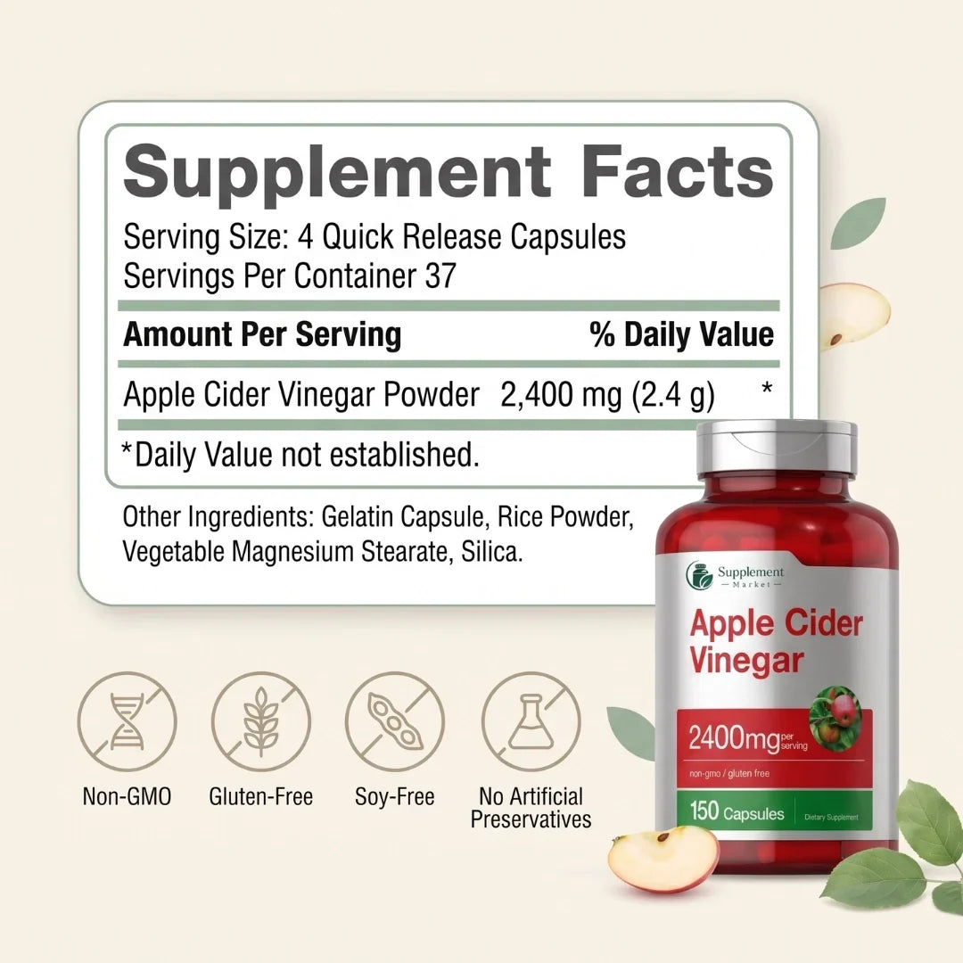 2400mg Apple Cider Vinegar Capsules: Daily Metabolism & Digestive Support