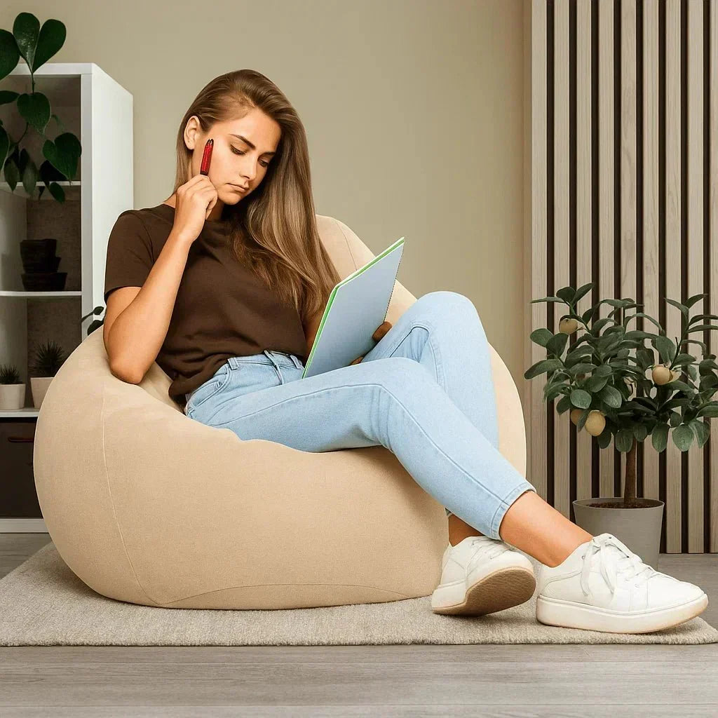 LinenLuxe Linen Bean Bag Set – Complete Fill Included, Soft Touch Cover