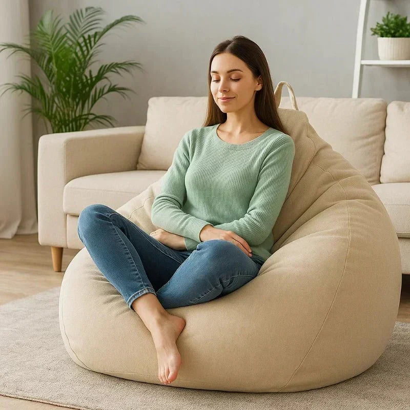 LinenLuxe Linen Bean Bag Set – Complete Fill Included, Soft Touch Cover