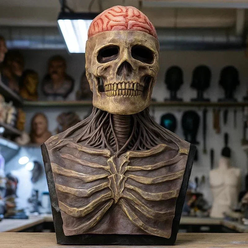 GraveShade Realistische Skelettmaske mit Hut – Detaillierte Prothesenmaske für das gesamte Gesicht