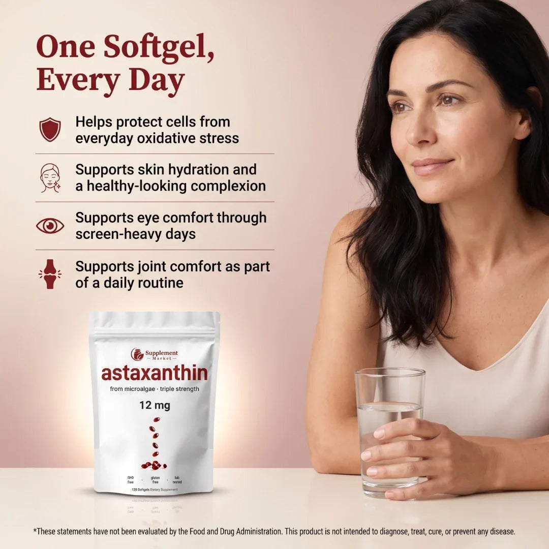 Gélules molles d’astaxanthine à 12 mg : soutien avancé des cellules, de la peau et des yeux
