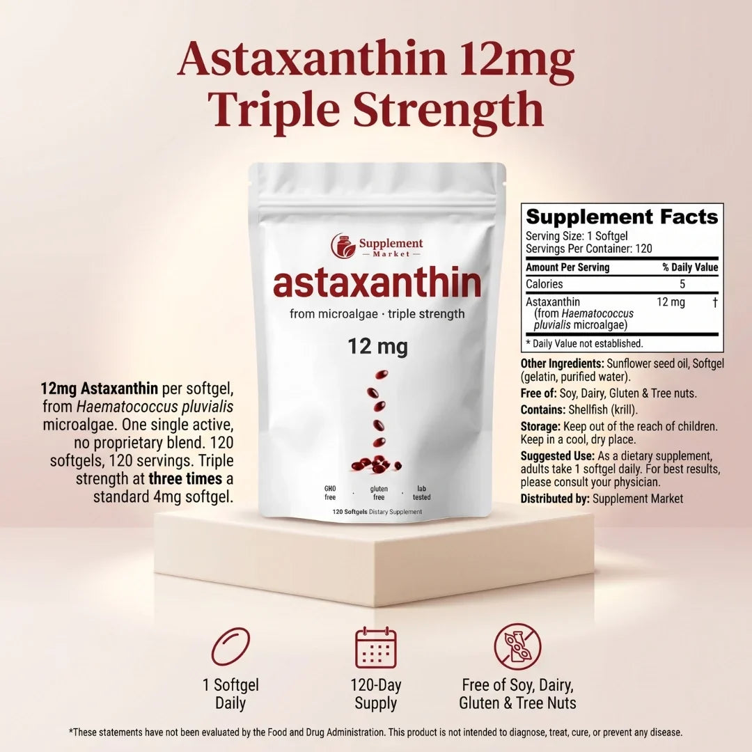 Gélules molles d’astaxanthine à 12 mg : soutien avancé des cellules, de la peau et des yeux