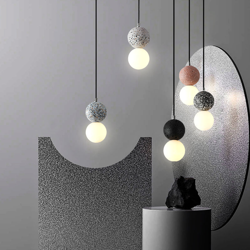 LuminaGlobe LED Globe Pendant Lights in Black and White Glass for Dining Table