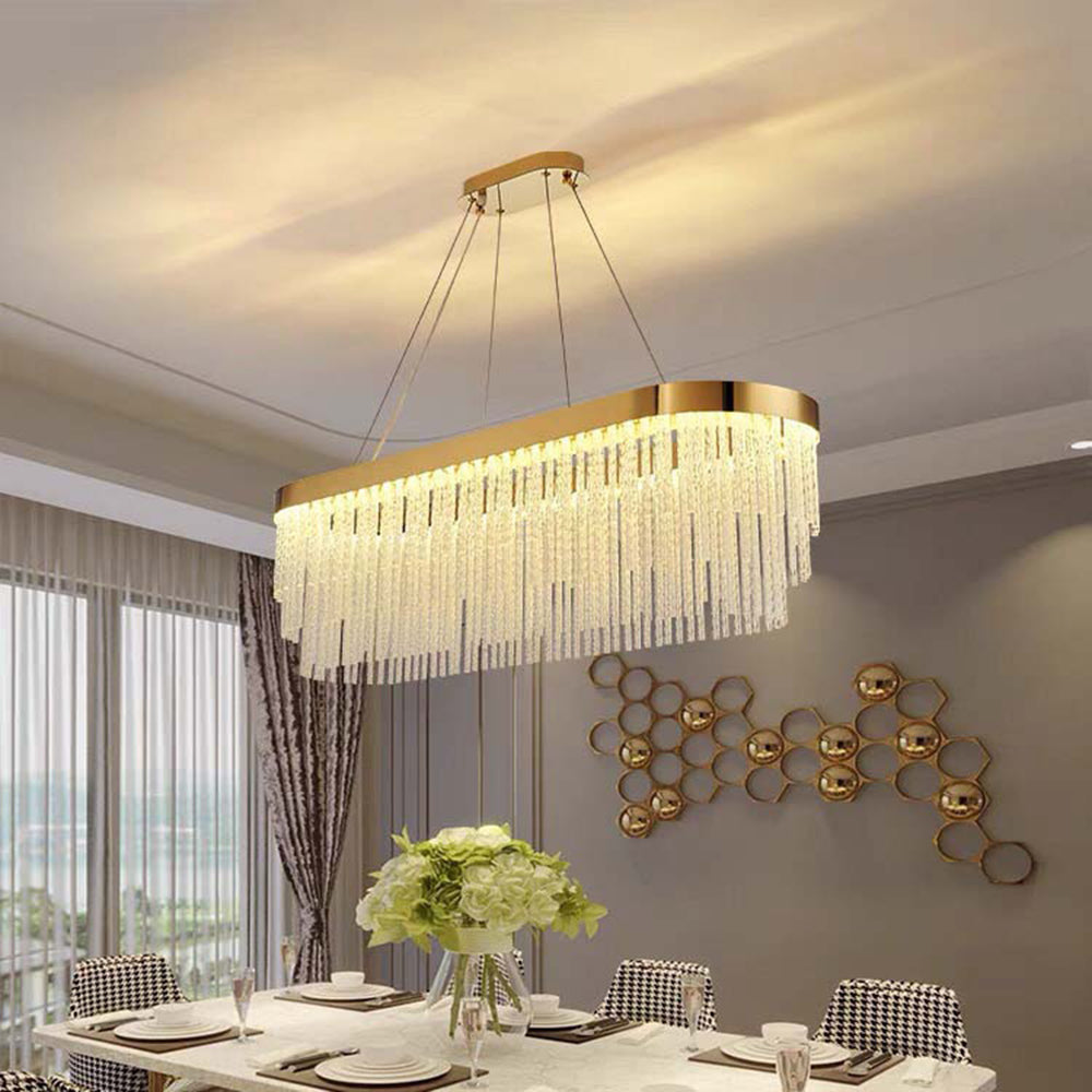 Kristy Modern Spiral Crystal Ring /Rectangle Chandelier, Gold - Neutralighting