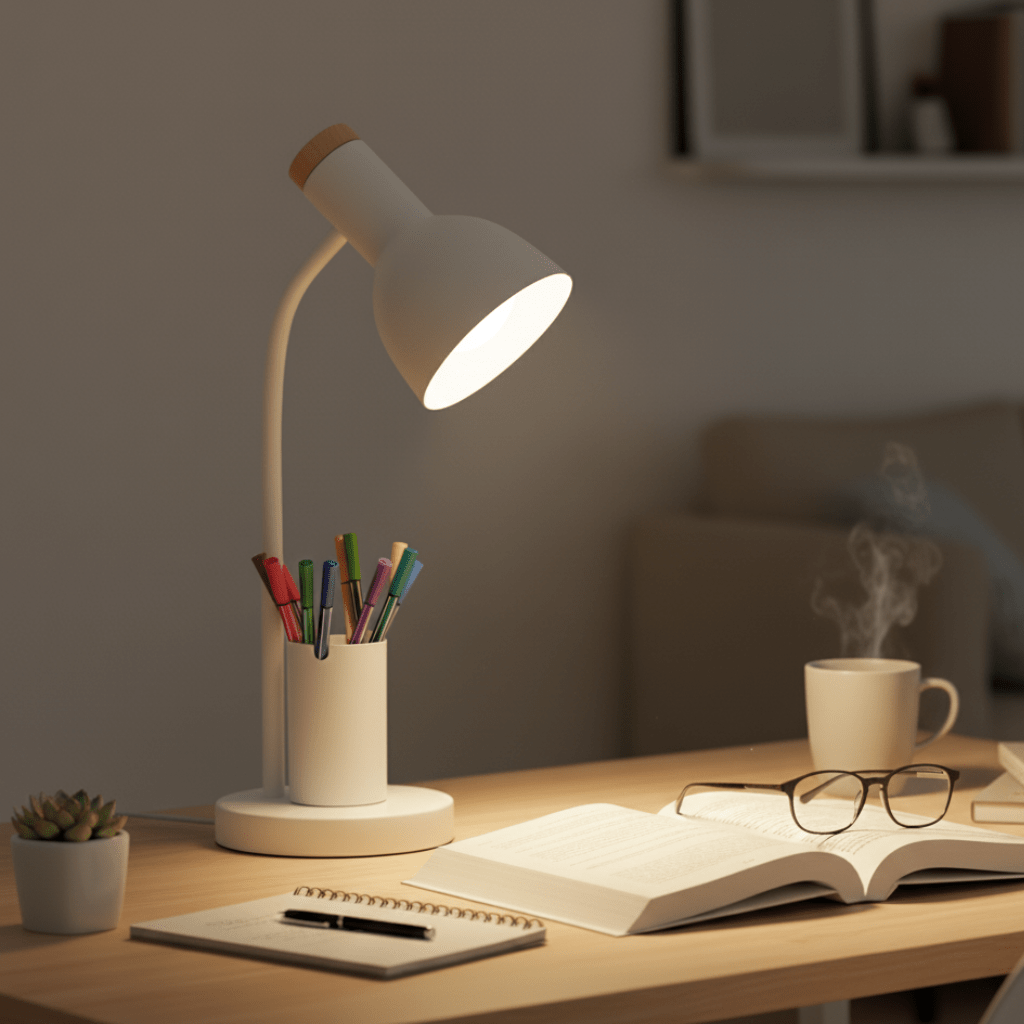 LumaNest Modern LED Desk Lamp — Integrated Center Pen Holder