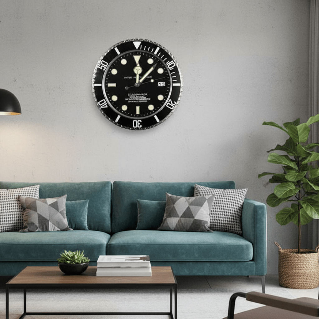NovaTime 33 cm Silent Wall Clock — Stainless Steel Frame, Luminous Hands