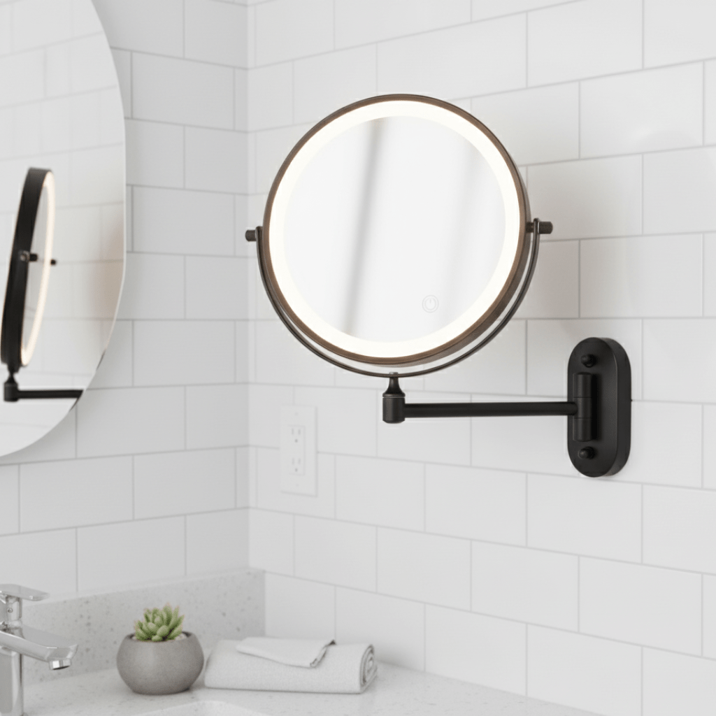 LumiView Cordless LED Magnifying Mirror — Adjustable Lighting, Rechargeable Battery