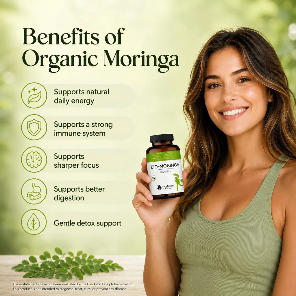 Gélules de moringa biologique : énergie naturelle et nutrition complète pour tout le corps
