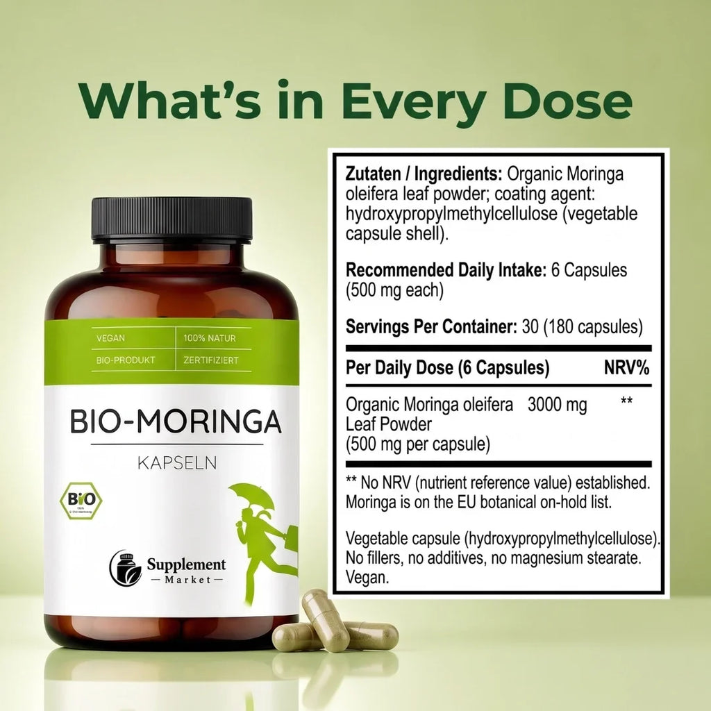 Gélules de moringa biologique : énergie naturelle et nutrition complète pour tout le corps