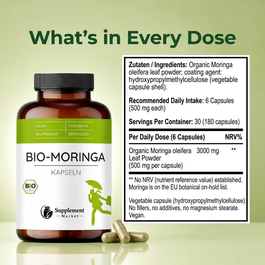 Gélules de moringa biologique : énergie naturelle et nutrition complète pour tout le corps