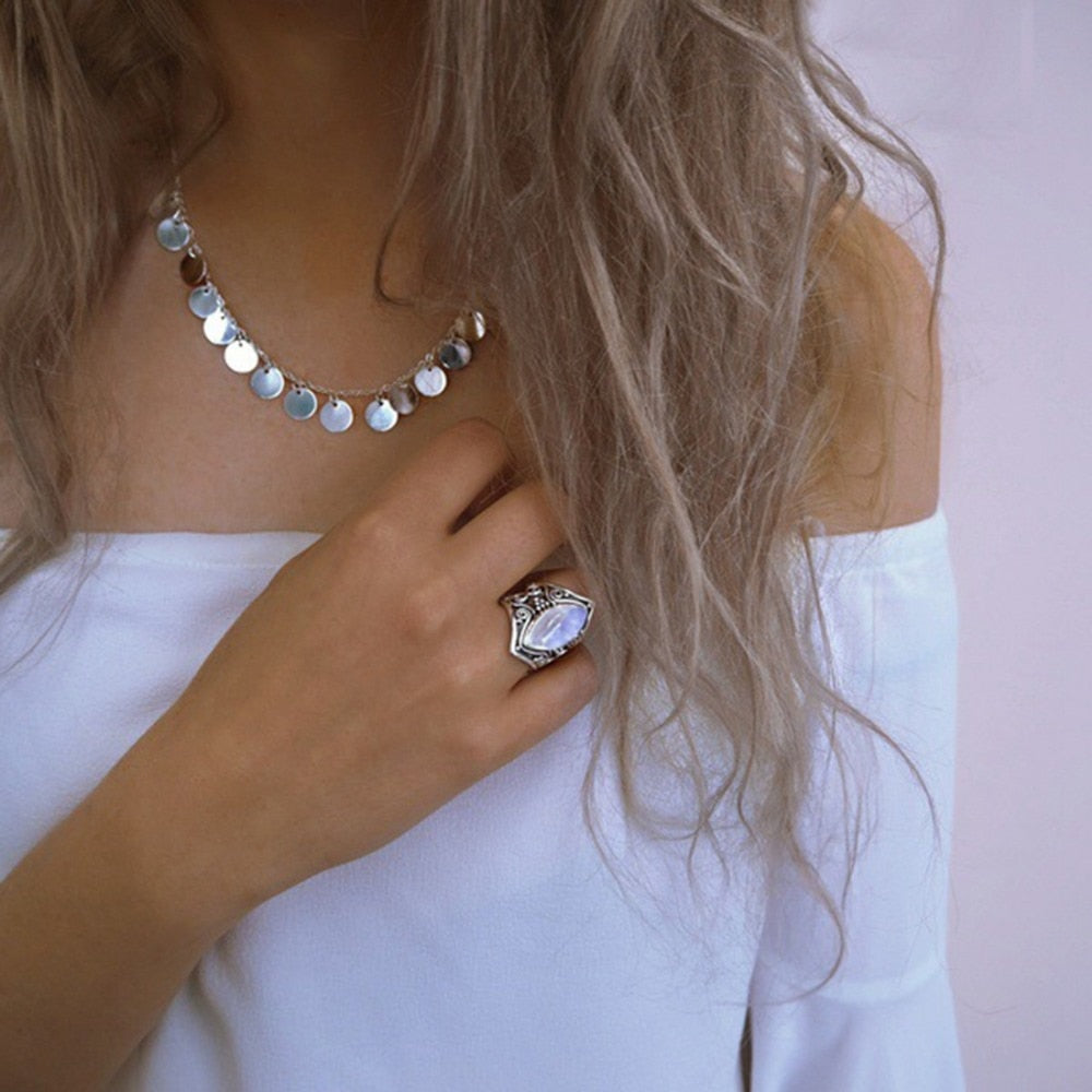 Sterling Silver Bohemian Moonstone Ring for Women | ventumra
