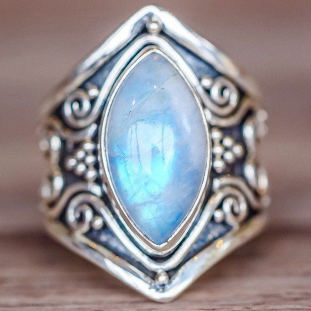 Sterling Silver Bohemian Moonstone Ring for Women | ventumra