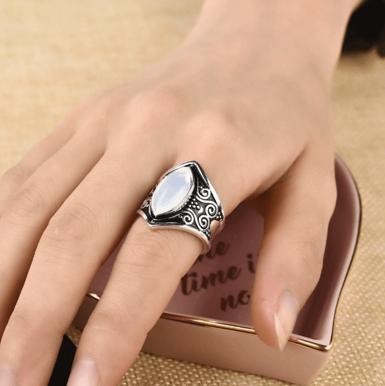 Sterling Silver Bohemian Moonstone Ring for Women | ventumra