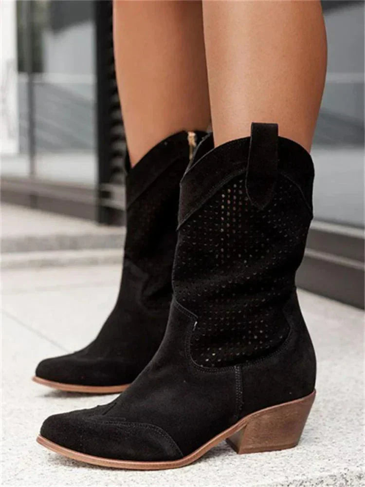 Perforated Western Style Ankle Boots | ventumra