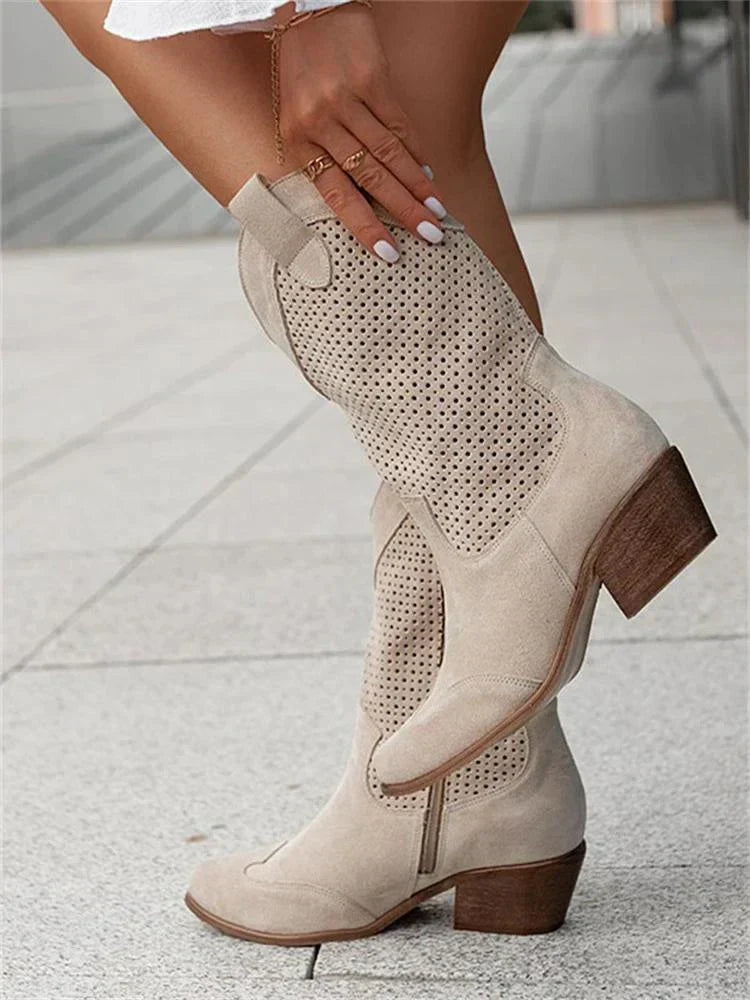 Perforated Western Style Ankle Boots | ventumra