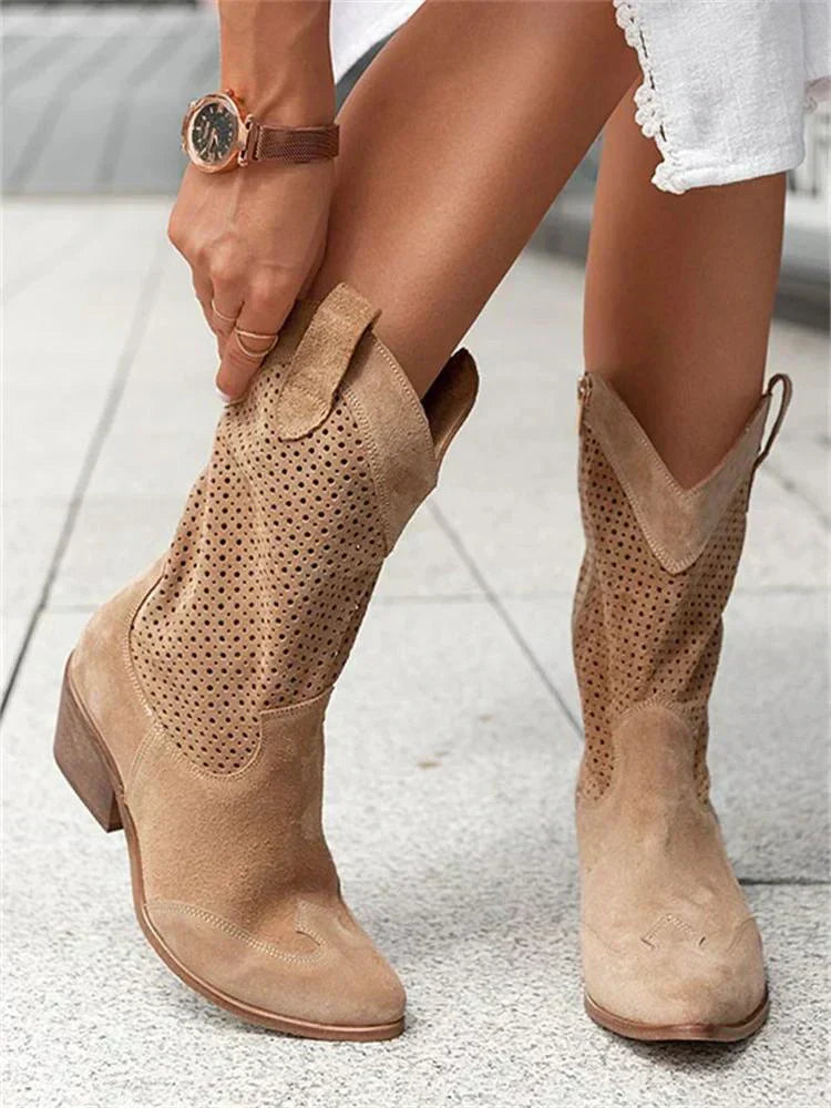 Perforated Western Style Ankle Boots | ventumra